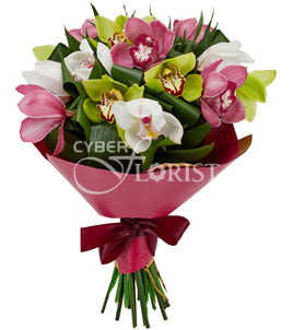 15 multicolored orchids bouquet